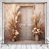 Aperturee - Beige Abstract Wall Boho Floral Door Photo Backdrop